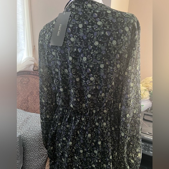NWT Zara Floral Dress, Studded w/ Lace Trimmings in Greeb and Black Color, Sz M - Picture 11 of 11